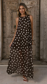 Amryn Maxi Dress - Choc/White Polka Dot