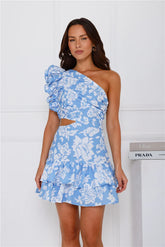 Aubrey One Shoulder Mini Dress Blue