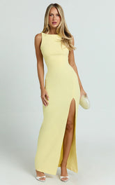 Boat Neck Bodycon Dress in Lemon