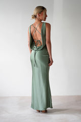 Alanna Soft Matte Satin Maxi Dress | Olive
