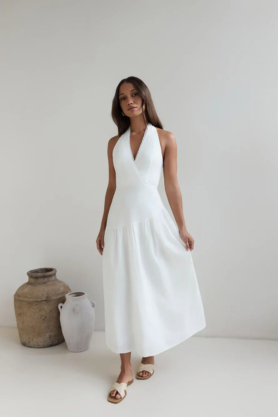Angelic Song Halter Maxi Dress White