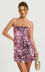Cleo Mini Dress - Circle Sequin Mini Dress in Pink