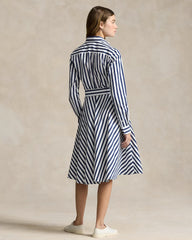 Belted Wide-Stripe Cotton Shirtdress