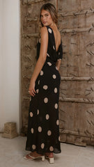 Beverly Maxi Dress - Black/Cream Polka Dot