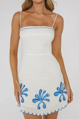Carsyn Flower Embroidery Mini Dress White
