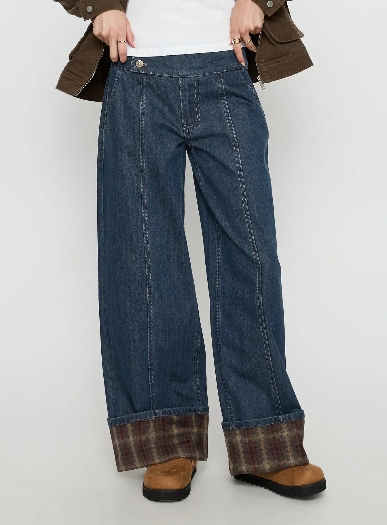 Nikoletta Foldover Jeans Dark Wash / Check
