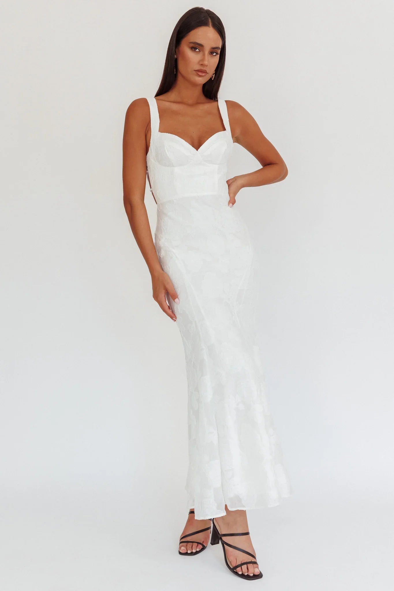 Autumn Moon Strappy Back Maxi Dress Textured White