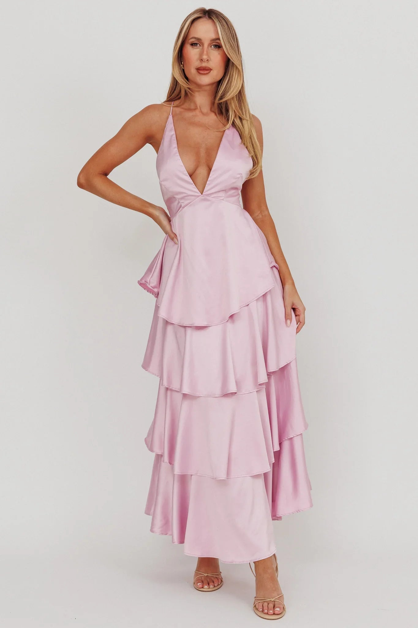 Auguste Tiered Frill Strappy Back Dress Lilac